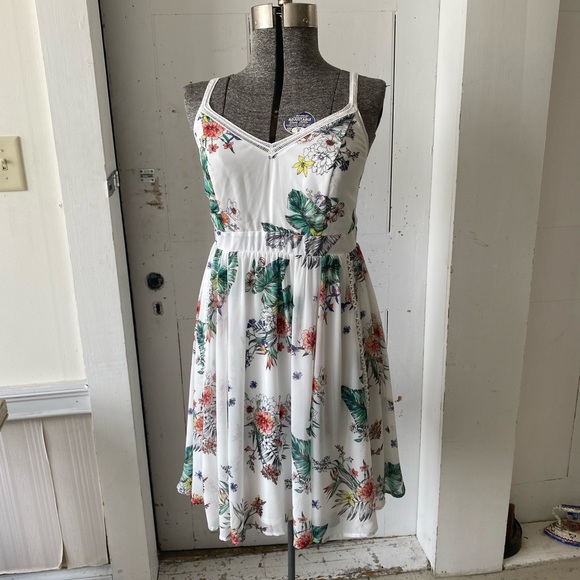 Torrid Sheer Floral Sun Dress with Crochet Spaghetti Straps & Trim - Picture 2 of 15